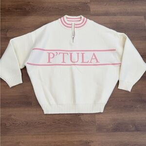 P'tula heavy Women's Cream and Pink Turtleneck Sweater